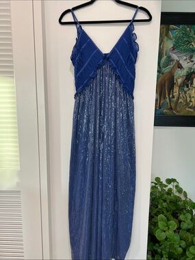 Blue Sparkle Pleated Maxi Dress